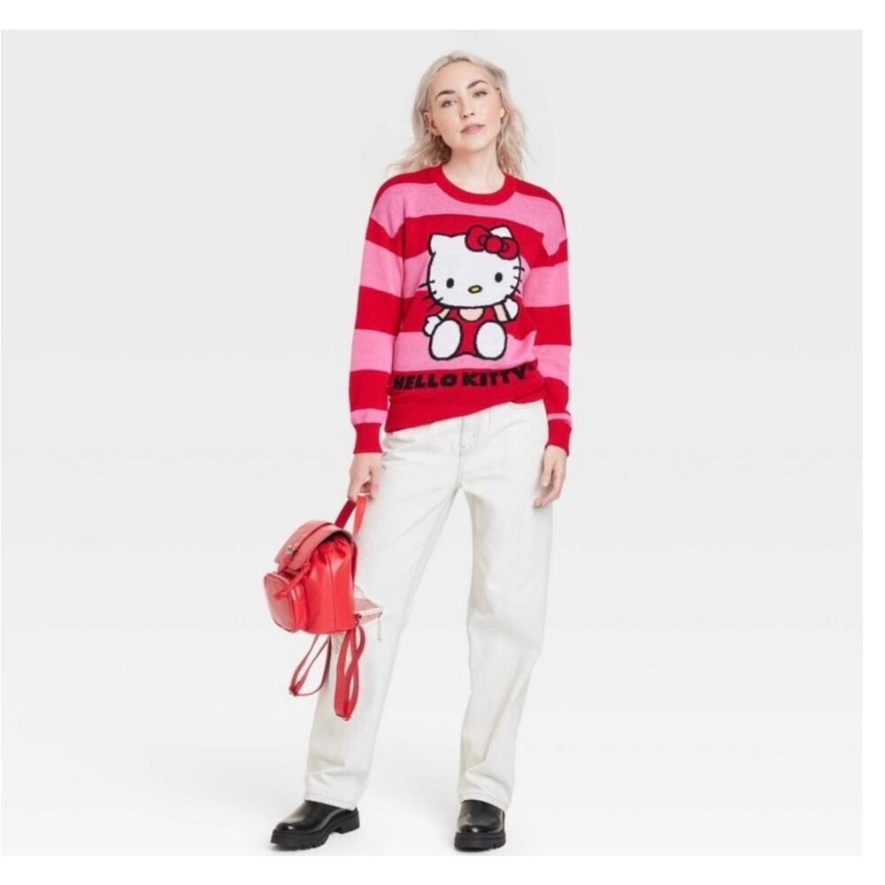 Hello Kitty Red & Pink Striped Sweater, Medium - Picture 2 of 7